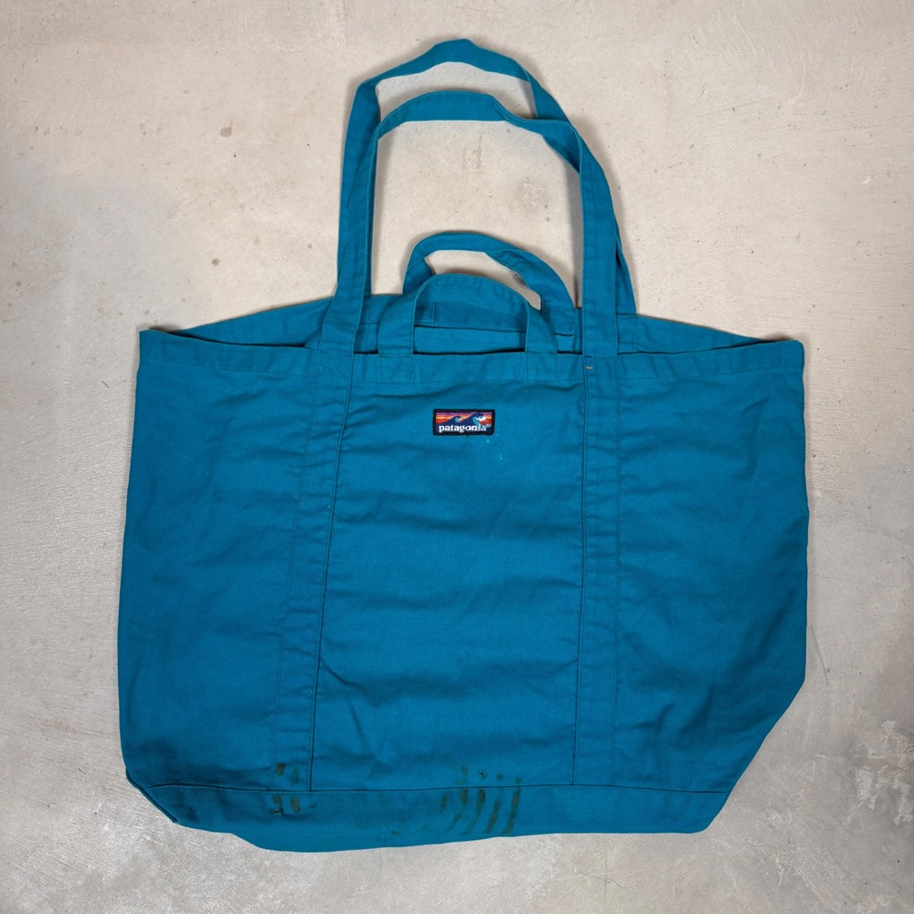 Patagonia Worn Wear Large Organic Cotton Canvas Tote Bag Teal Blue Utility